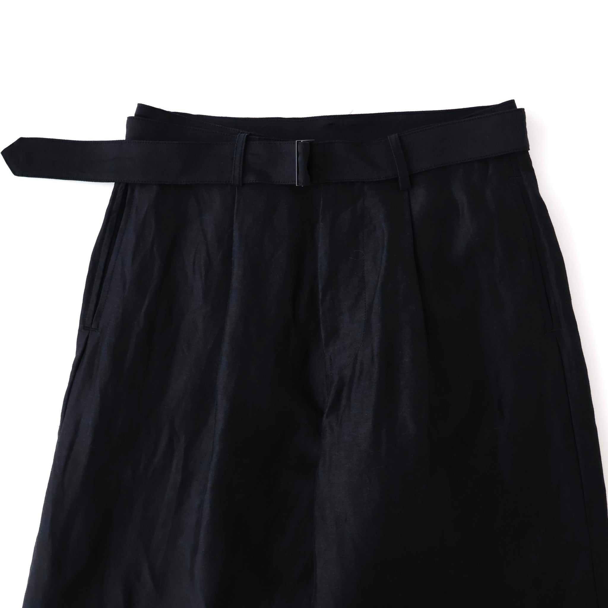 Linen Cupro Back Satin Belted Pants