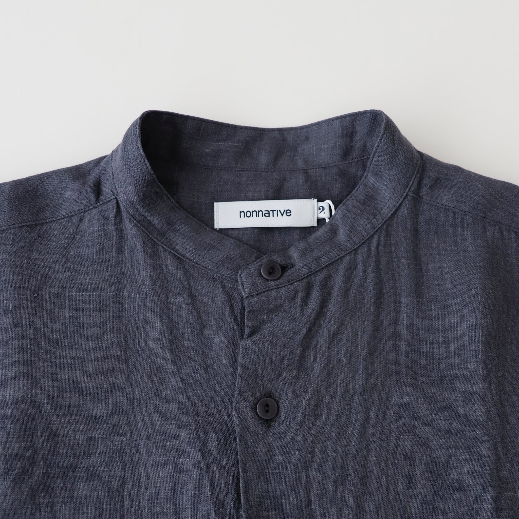 OFFICER STAND COLLAR L/S SHIRT LINEN CANVAS