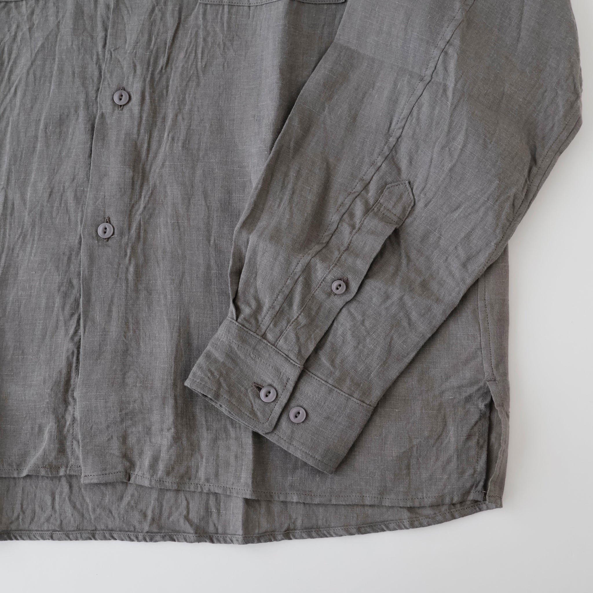 OFFICER STAND COLLAR L/S SHIRT LINEN CANVAS