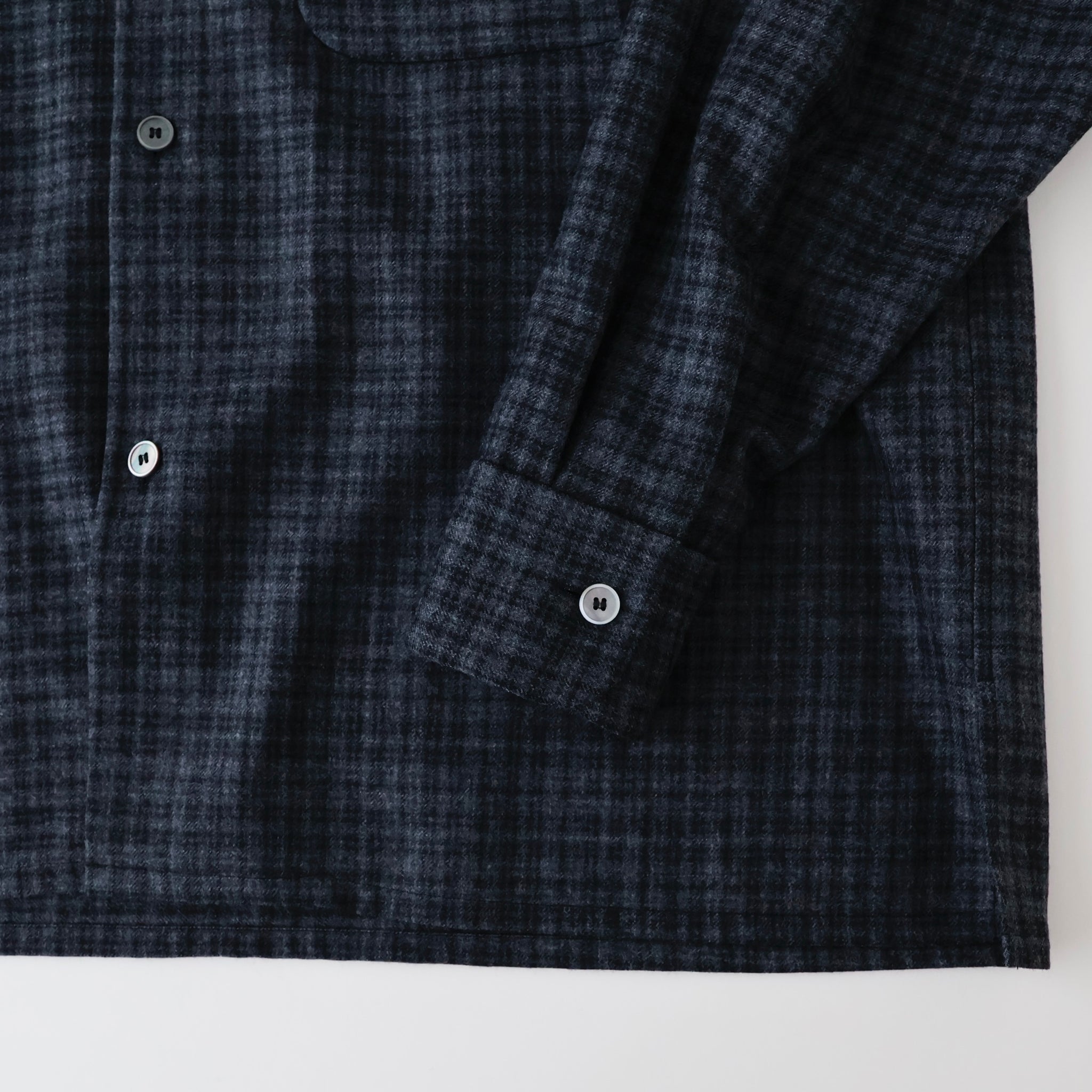 Wool Plaid Open Collar Shirt