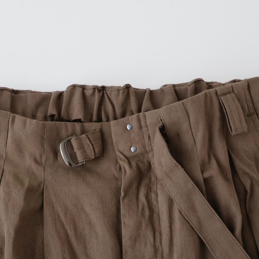 LINEN POPLIN BELT-LESS SLACKS
