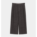Heavy Silk Flannel / Single Pleat Wide Trousers HERRINGBONE
