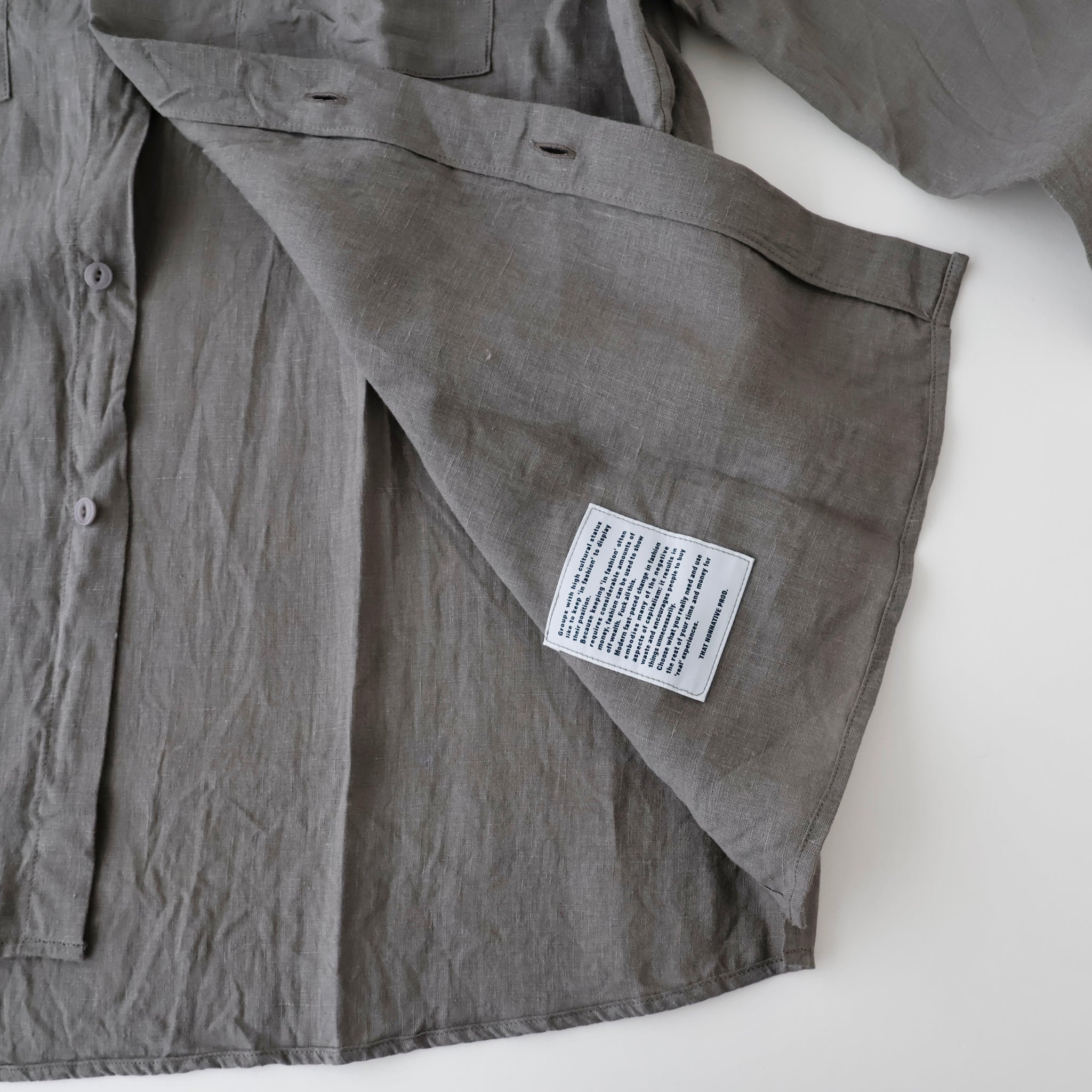 OFFICER STAND COLLAR L/S SHIRT LINEN CANVAS