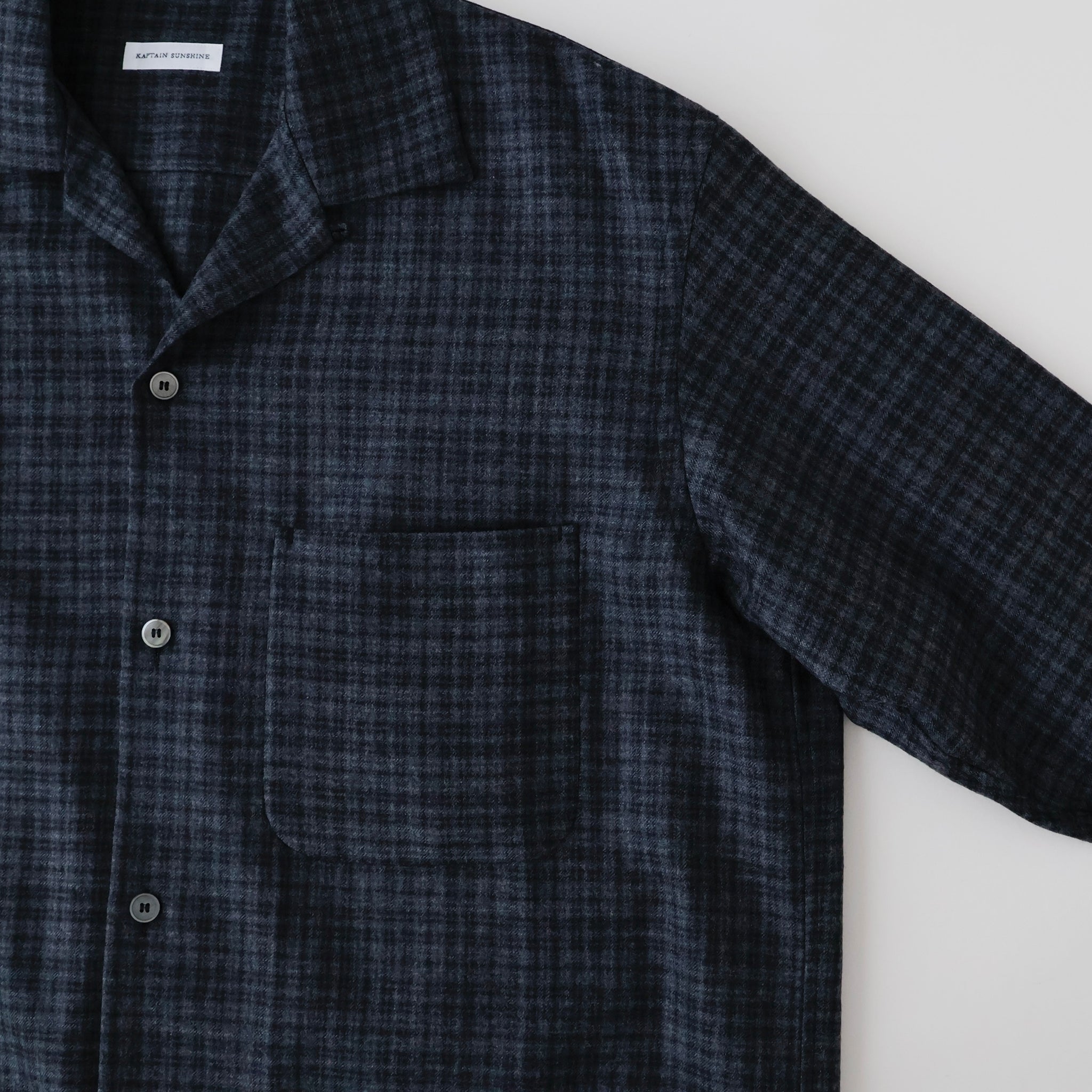 Wool Plaid Open Collar Shirt