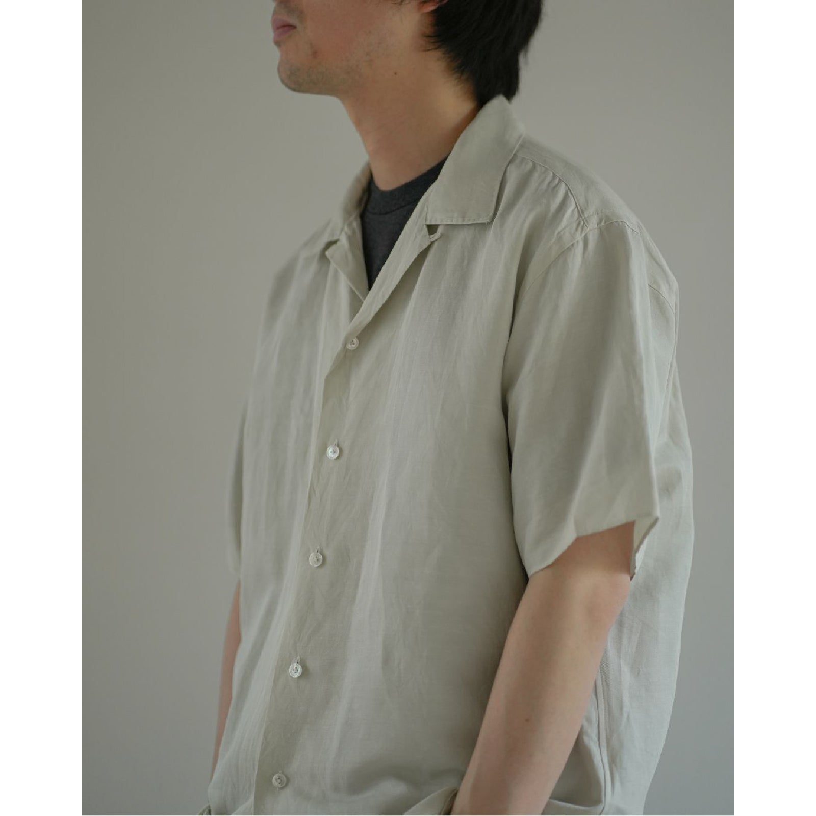 Vintage Silk Linen S/S Open Collar Shirt