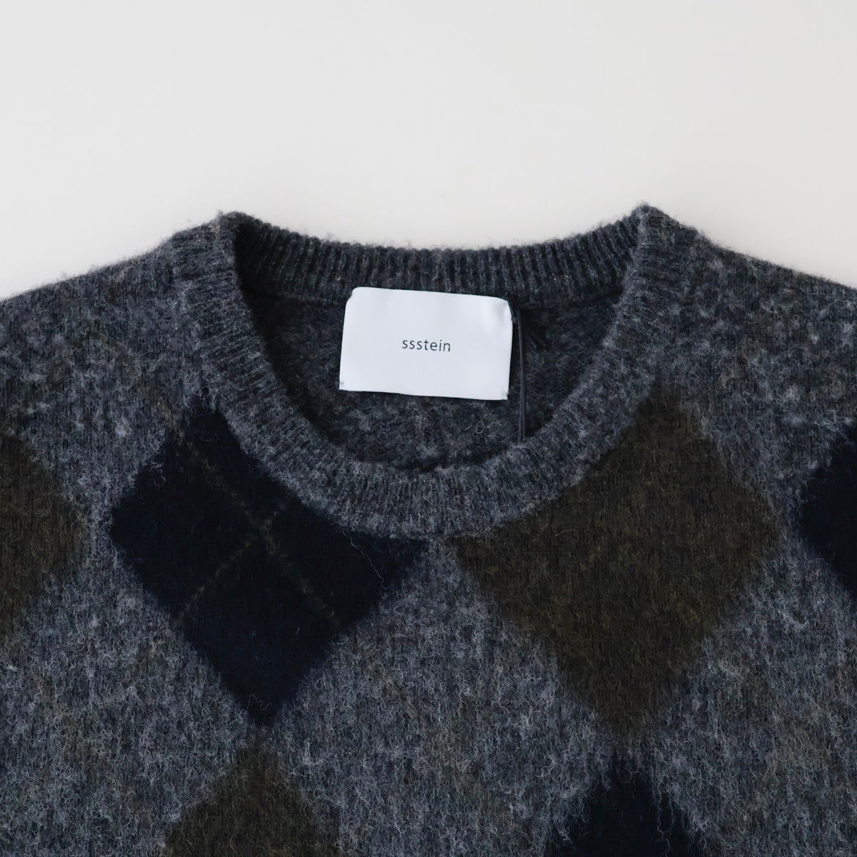 FINE WOOL ARGYLE KNIT CREW NECK LS