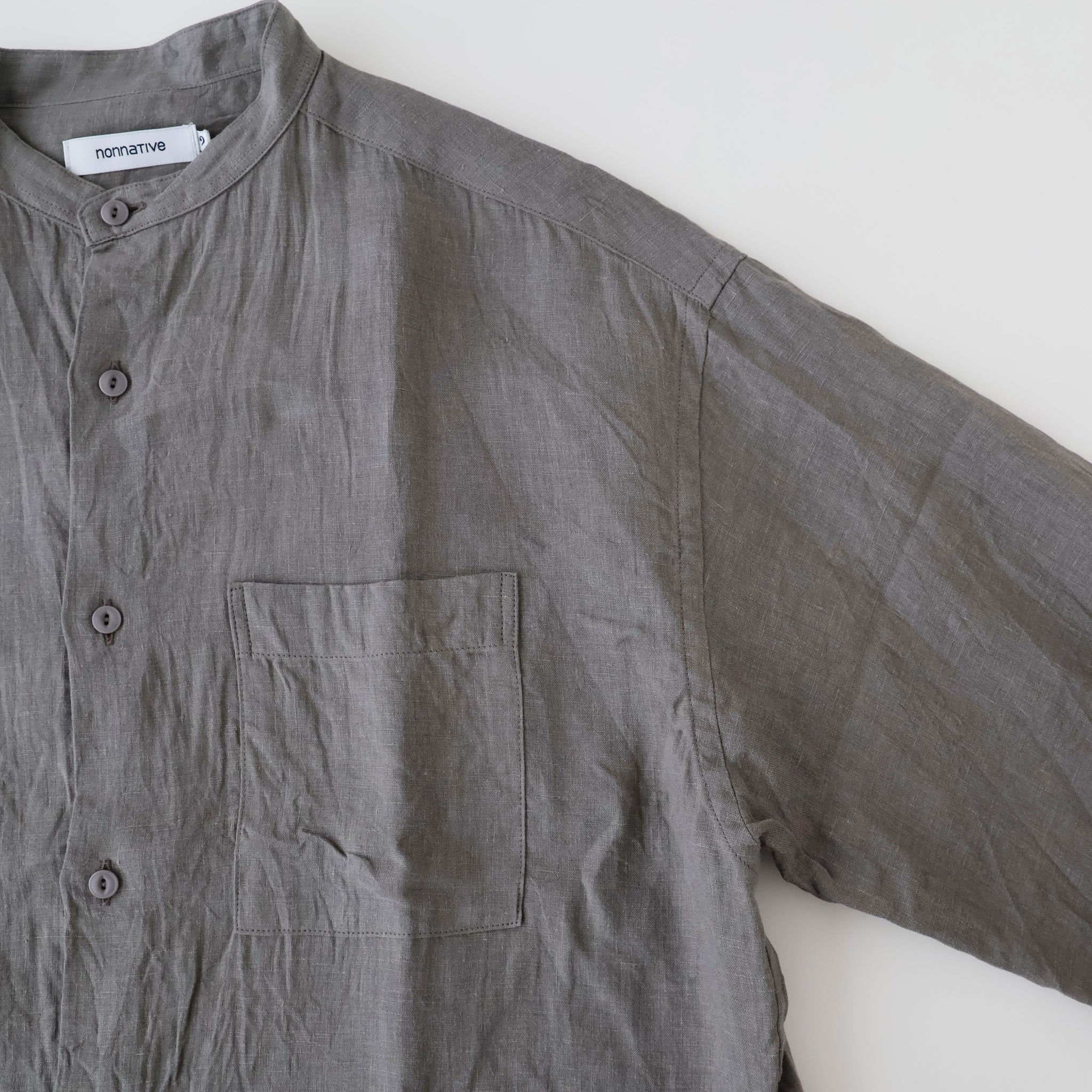 OFFICER STAND COLLAR L/S SHIRT LINEN CANVAS