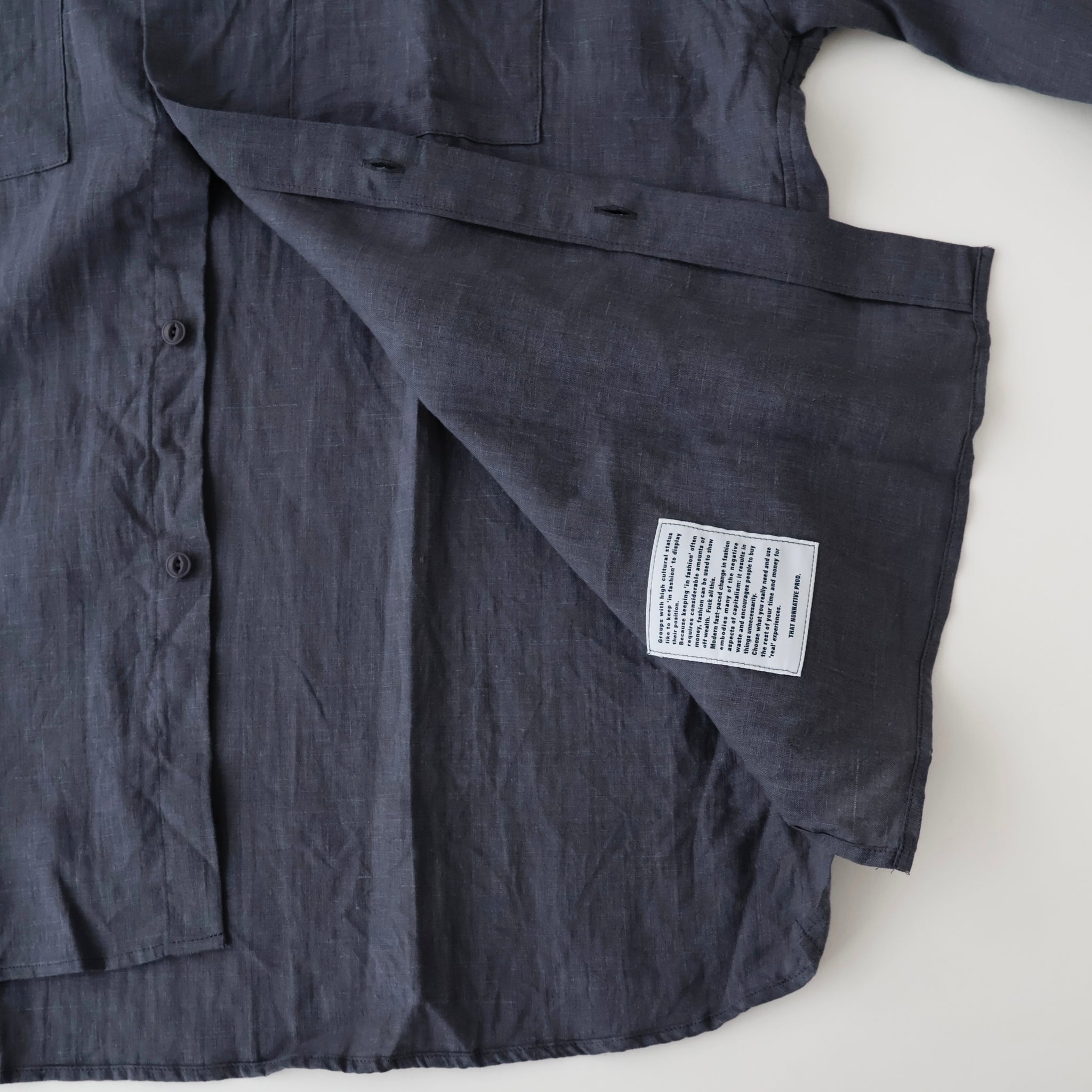 OFFICER STAND COLLAR L/S SHIRT LINEN CANVAS