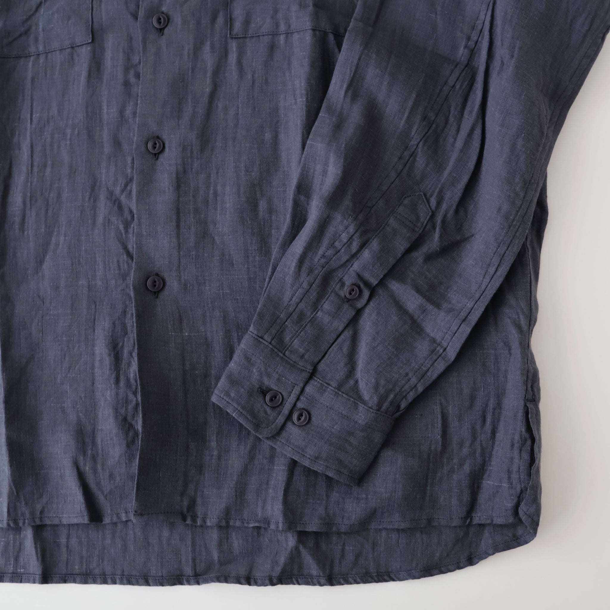 OFFICER STAND COLLAR L/S SHIRT LINEN CANVAS