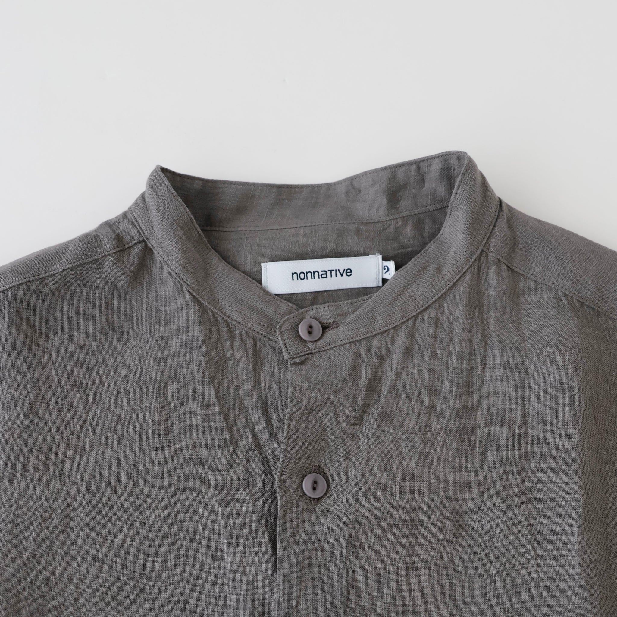 OFFICER STAND COLLAR L/S SHIRT LINEN CANVAS