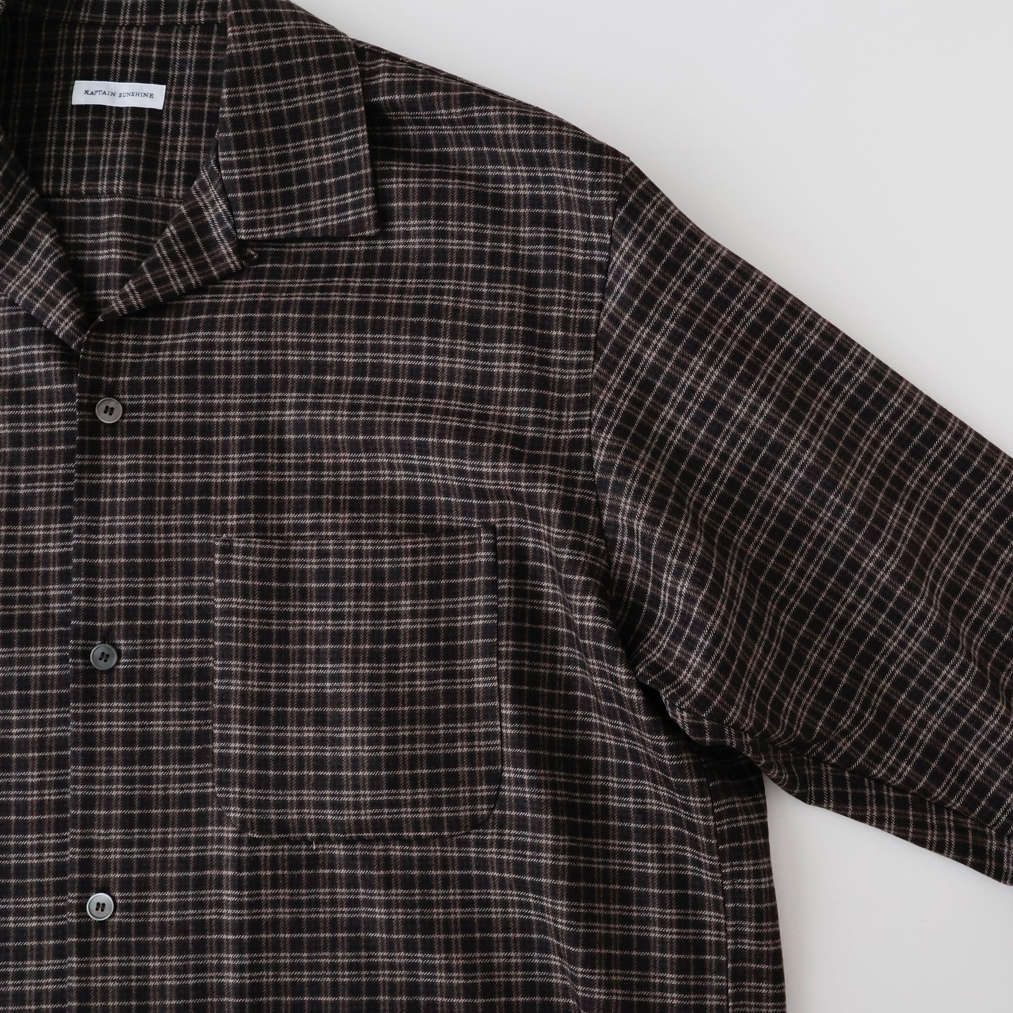 Wool Plaid Open Collar Shirt