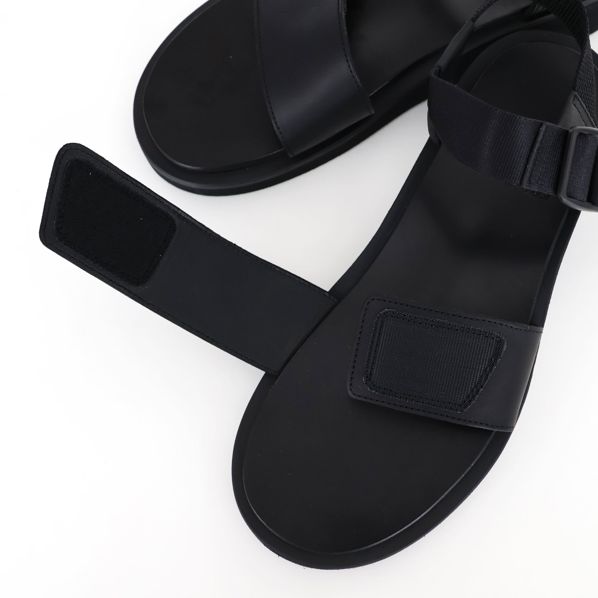 Sandals with Velcro Straps wide belt in smooth Leather