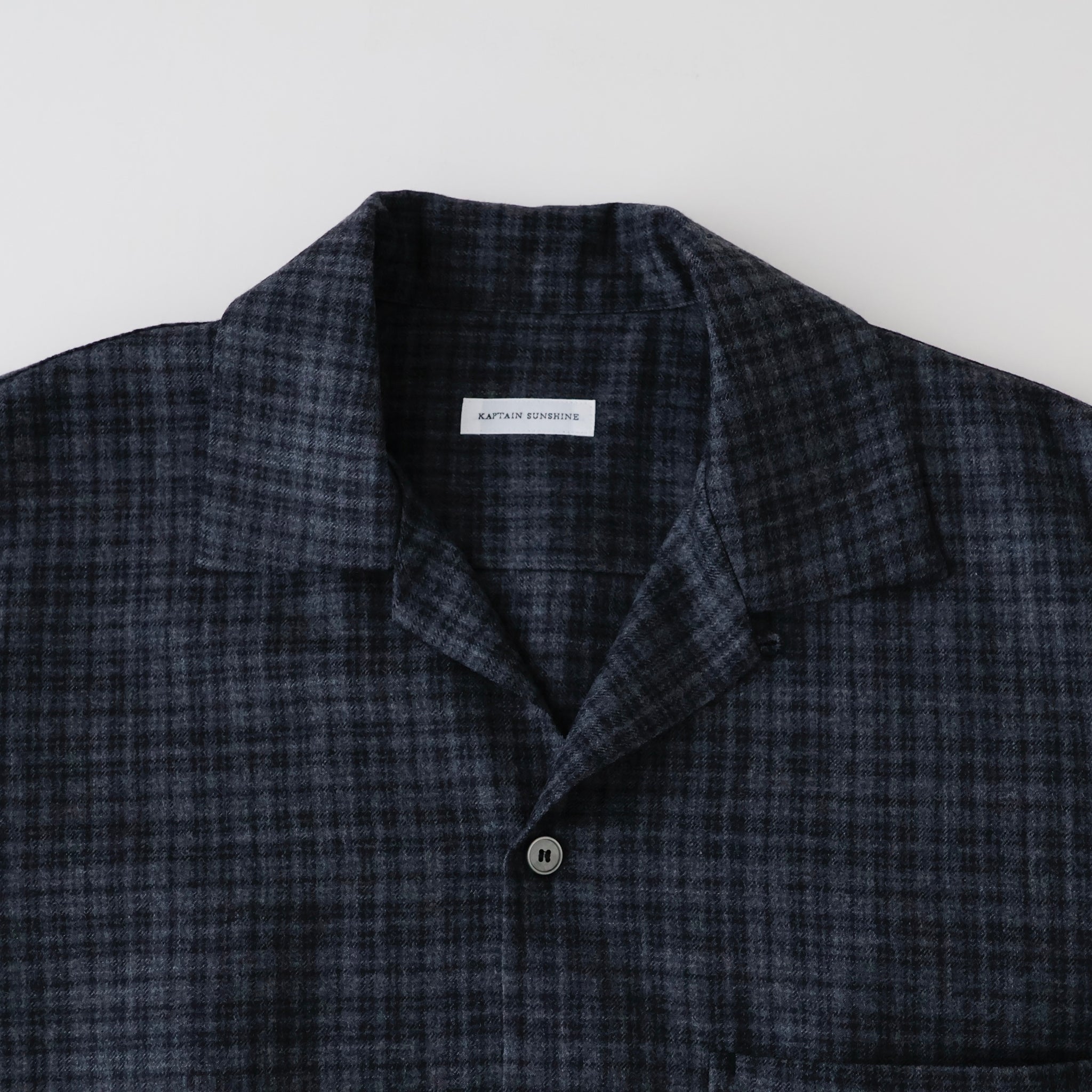 Wool Plaid Open Collar Shirt