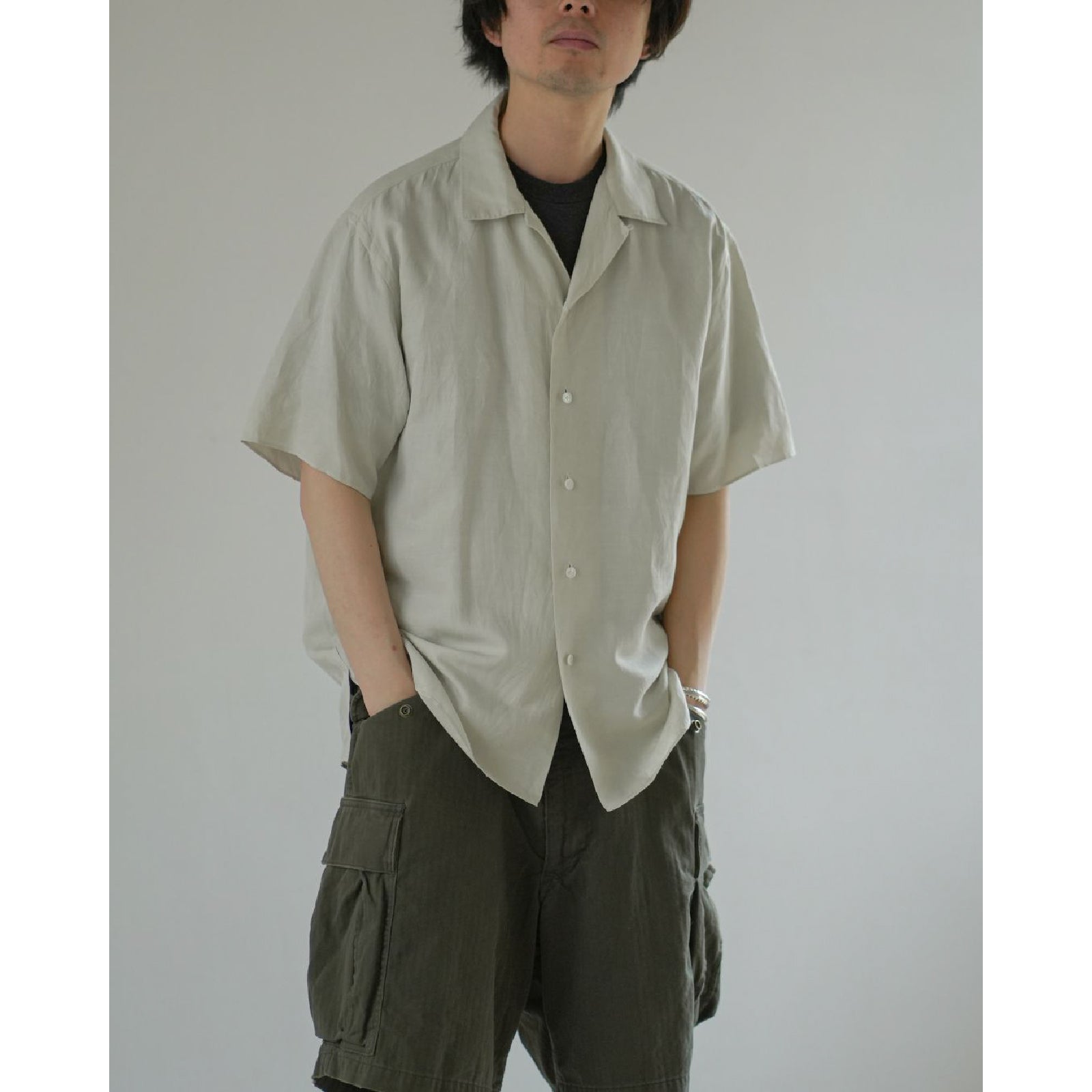 Vintage Silk Linen S/S Open Collar Shirt
