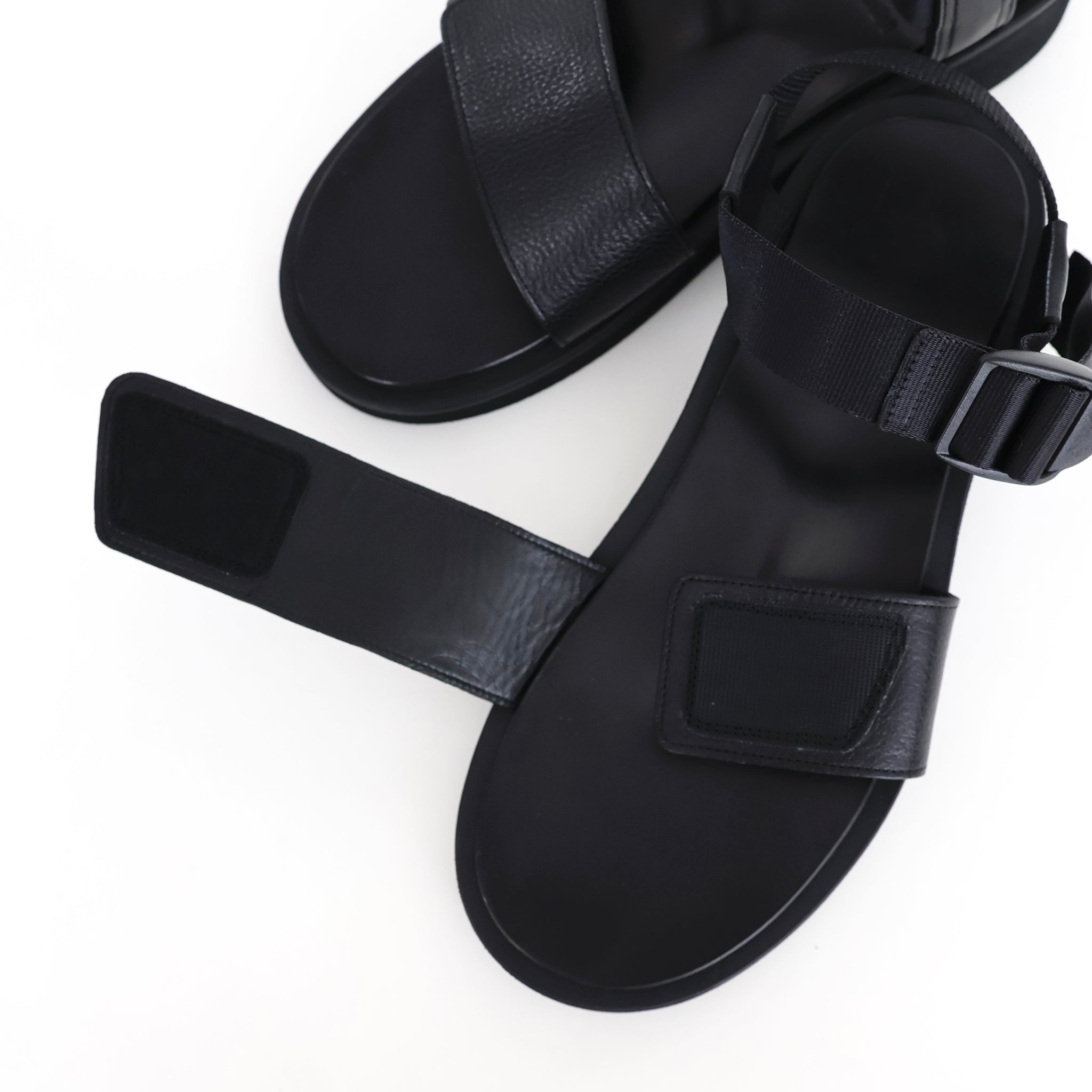 Sandals with Velcro Straps wide belt in Grain Leather