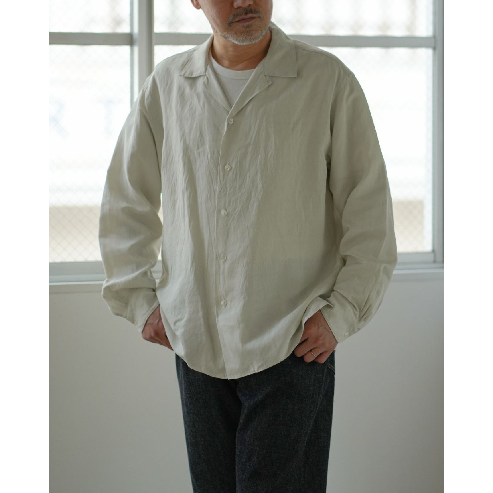 Vintage Silk Linen Open Collar Shirt