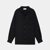 2/80 Organic Wool Viyella Italian Open Collar Shirt BLACK