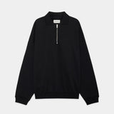 Organic Cotton Heavy Fleece Half Zip Polo Huge Sweat BLACK