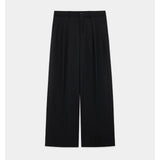 Organic Wool 2/80 Tropical Triple Pleated Wide Trousers BLACK
