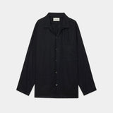 Hemp Shirting Comfort Fit Open Collar Shirt BLACK