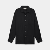 Organic Cotton 90/1 Loan / Italian Open Collar Shirt BLACK