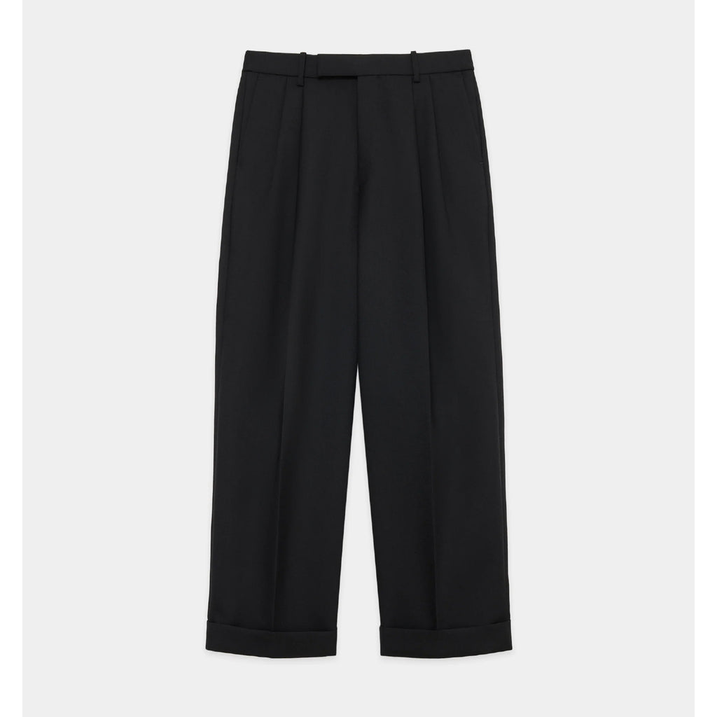 Heavy Organic Wool Double Pleated Classic Wide Trousers