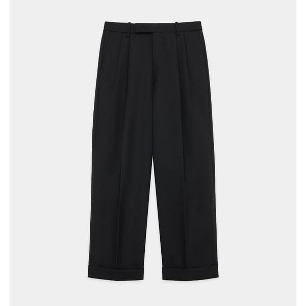 Heavy Organic Wool Double Pleated Classic Wide Trousers