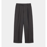 Heavy Organic Wool Double Pleated Classic Wide Trousers CHARCOAL