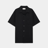Organic Wool 2/80 Tropical / Italian Open Collar S/S Shirt BLACK