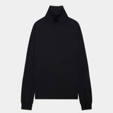 Super 160s Wool Washable Knit / Relaxed Fit Turtle Neck BLACK