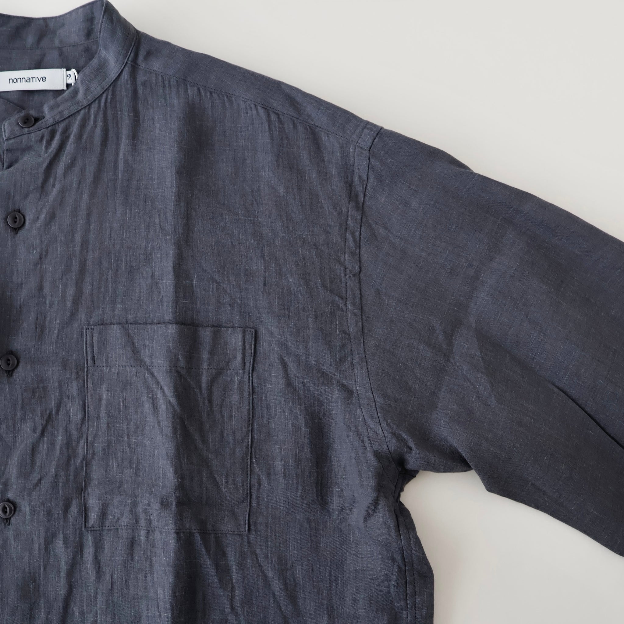 OFFICER STAND COLLAR L/S SHIRT LINEN CANVAS