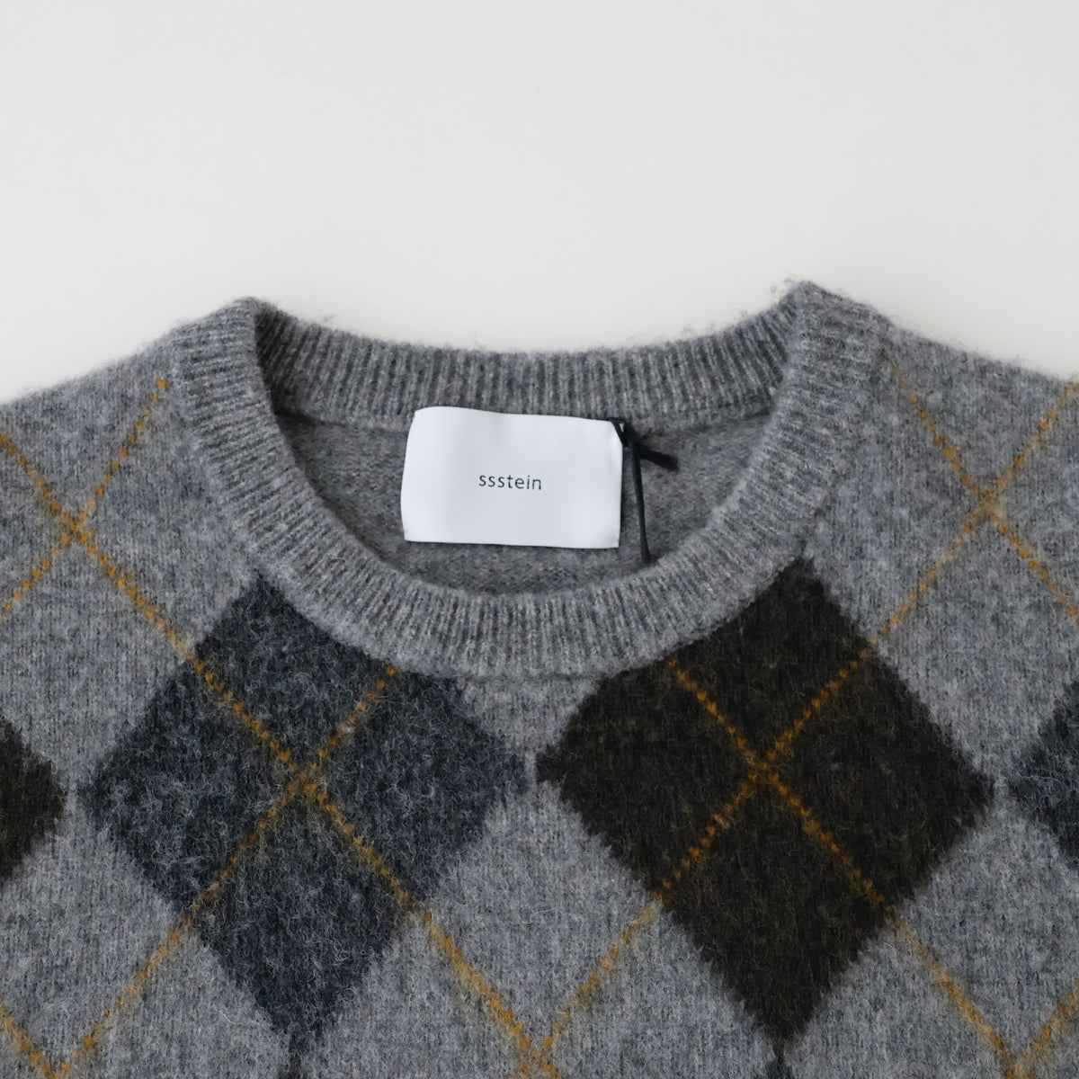 FINE WOOL ARGYLE KNIT CREW NECK LS