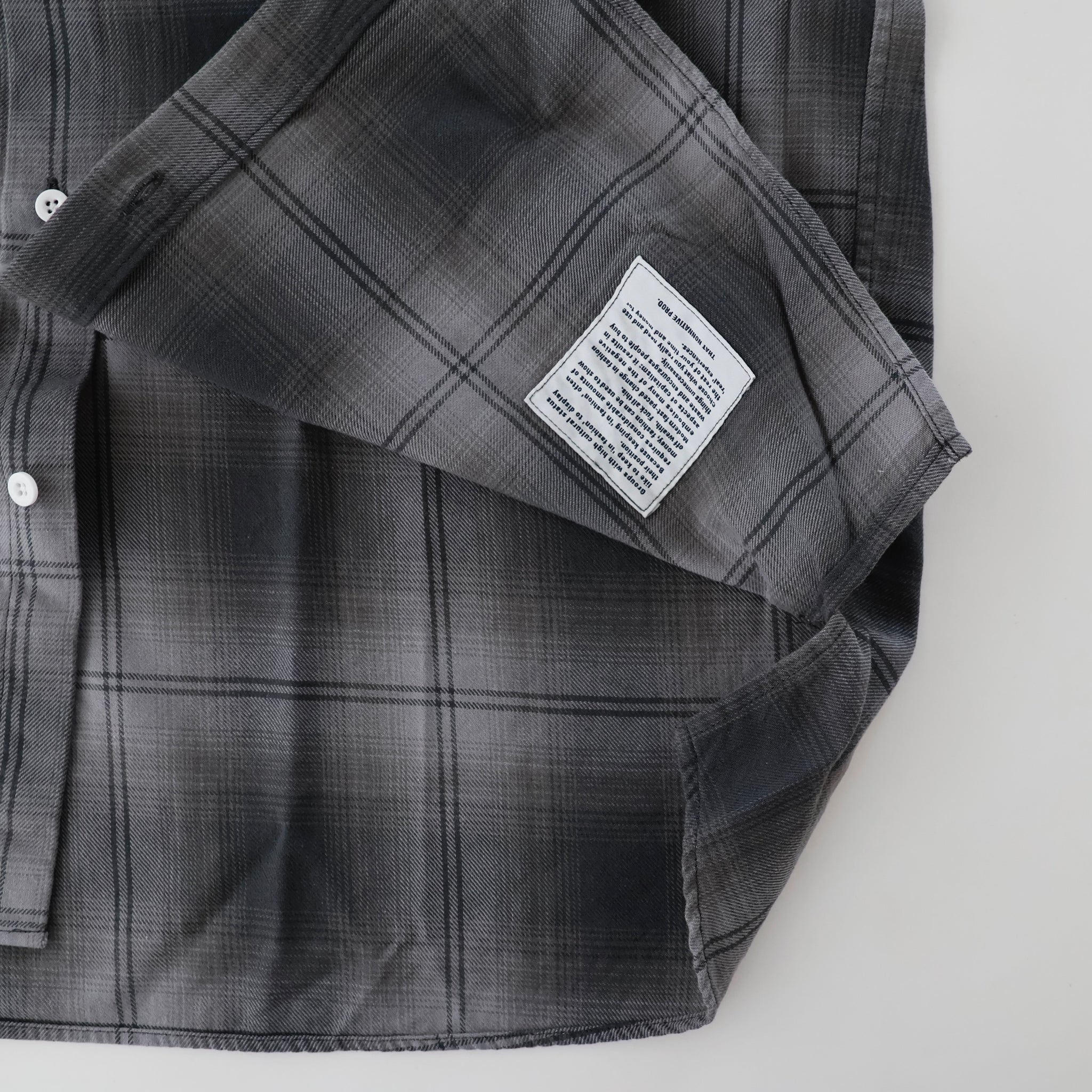OFFICER STAND COLLAR S/S SHIRT COTTON TWILL OMBRE CHECK by Rafu