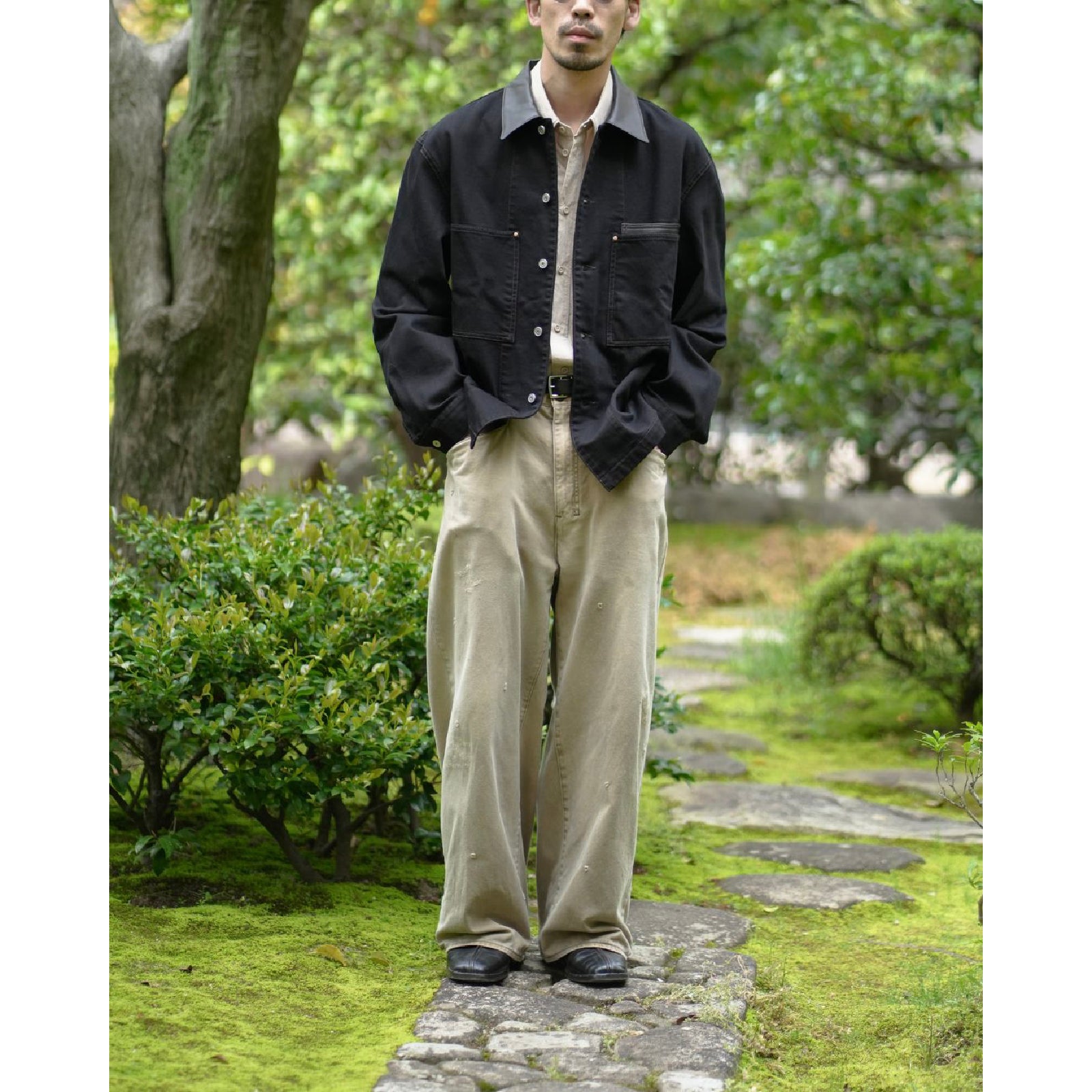 WORKWEAR OVERSHIRT WITH LEATHER COLLAR