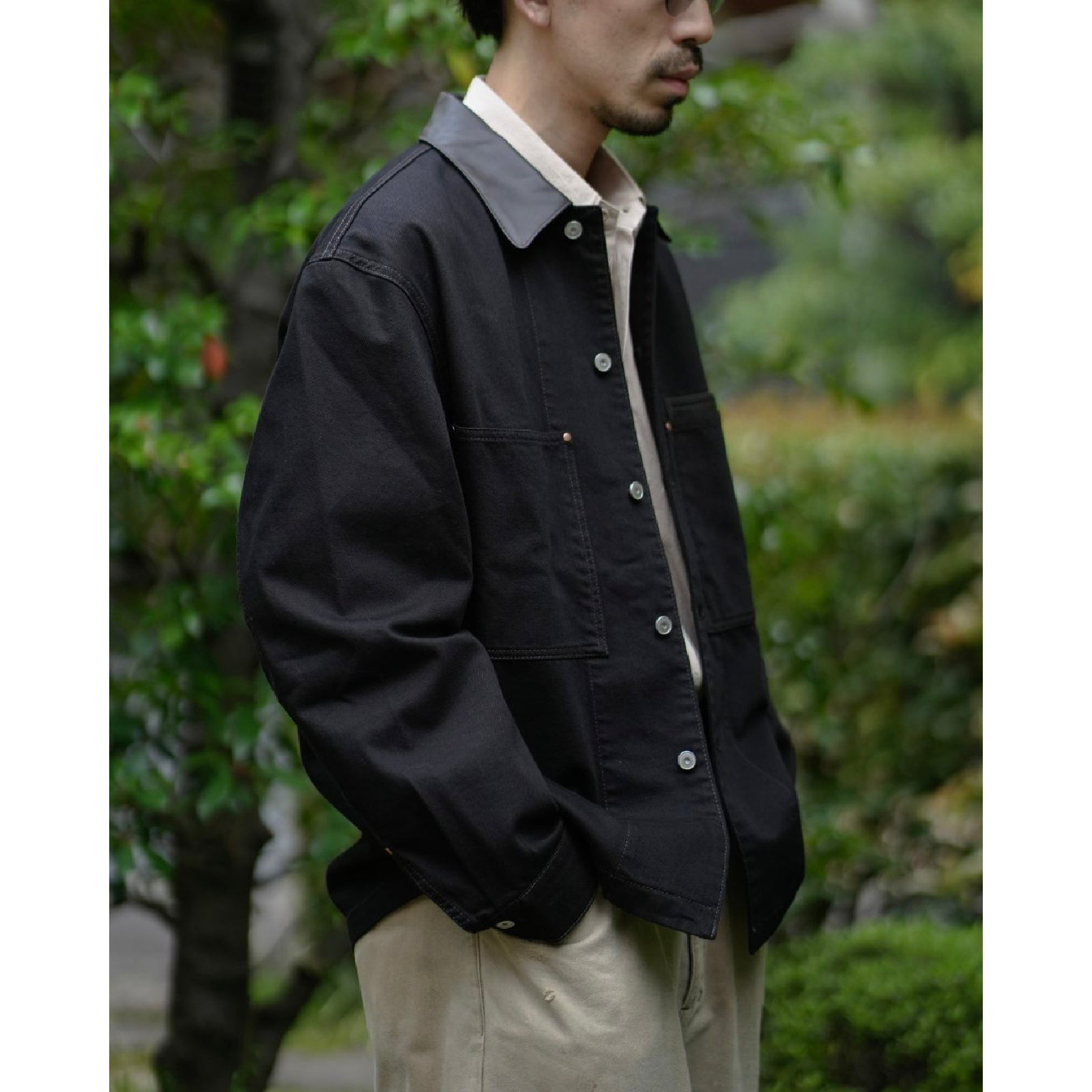 WORKWEAR OVERSHIRT WITH LEATHER COLLAR