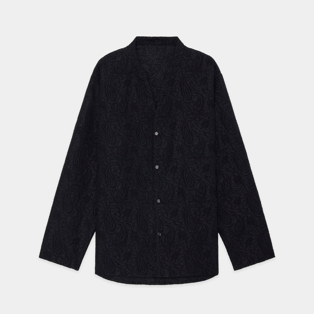 Recycled Polyester X Recycled Wool Paisley Jacquard Band Collar Skipper Shirt