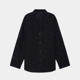 Recycled Polyester X Recycled Wool Paisley Jacquard Band Collar Skipper Shirt DARK NAVY