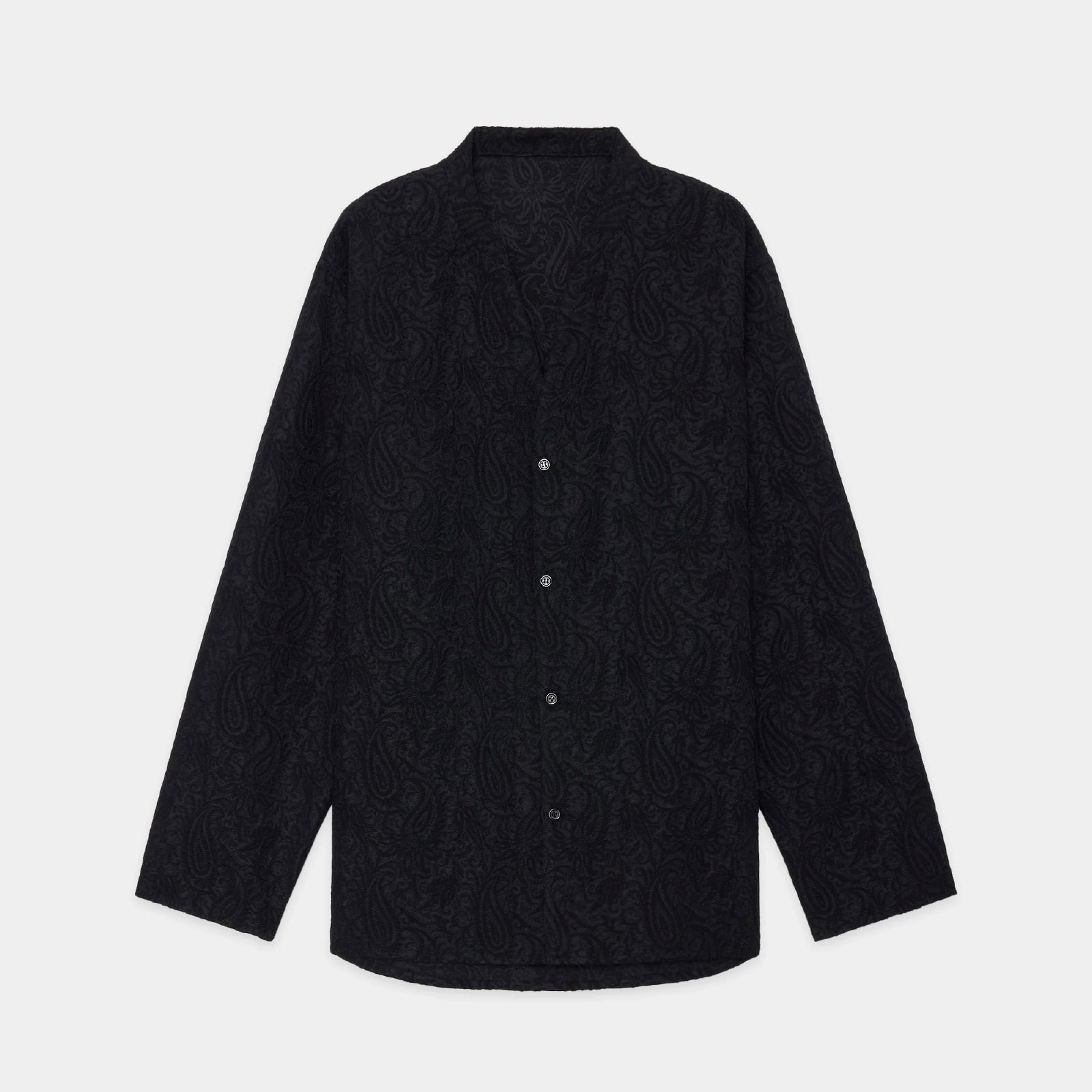 Recycled Polyester X Recycled Wool Paisley Jacquard Band Collar Skipper Shirt