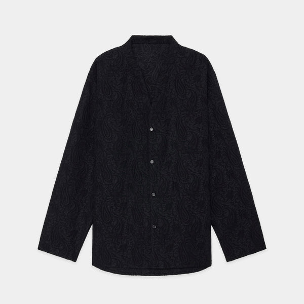 Recycled Polyester X Recycled Wool Paisley Jacquard Band Collar Skipper Shirt