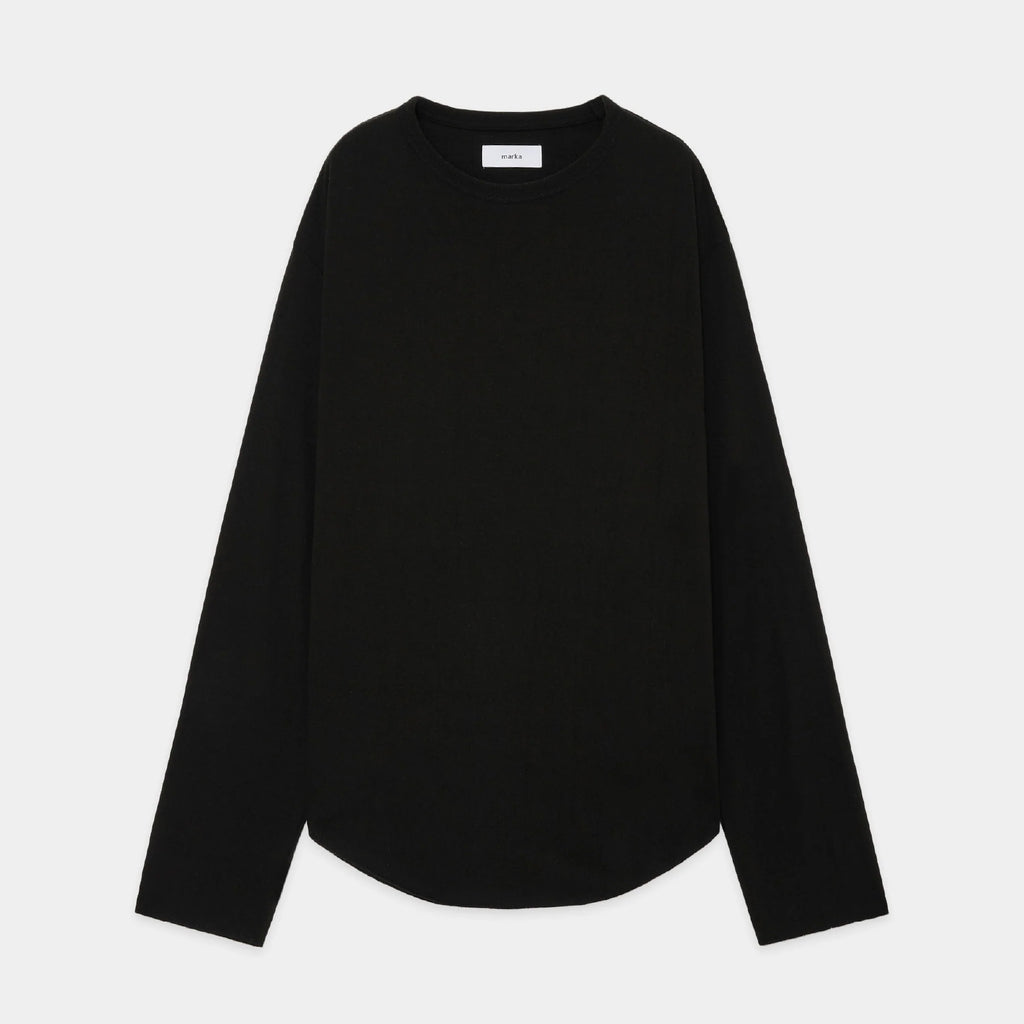 Noil Silk Knit Round Hem Crew Neck