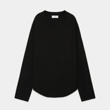 Noil Silk Knit Round Hem Crew Neck BLACK