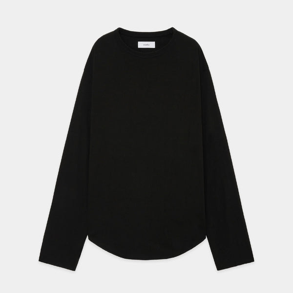 Noil Silk Knit Round Hem Crew Neck