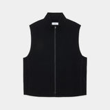Super 130S Wool Napping Zip Up Vest BLACK