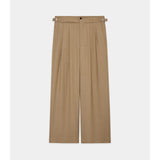 Recycled Polyester Non-Mulesed Wool Gabardine Two Tuck Military Trousers BEIGE