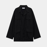 Linen X Organic Cotton X Silk Light Moleskin / Military Jacket BLACK