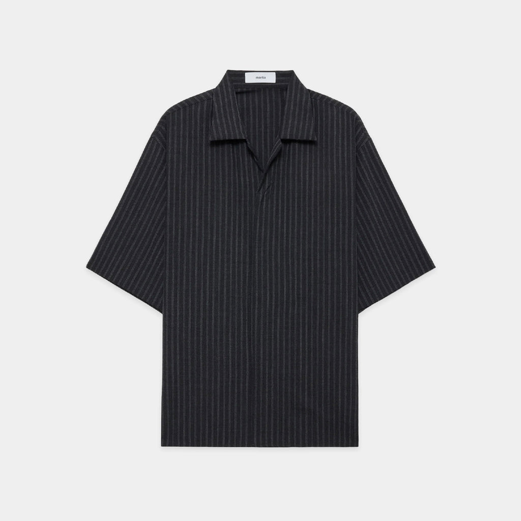 2/72 Wool Tropical Washer Fly Front Open Collar S/S Shirt - ref. / Web Store