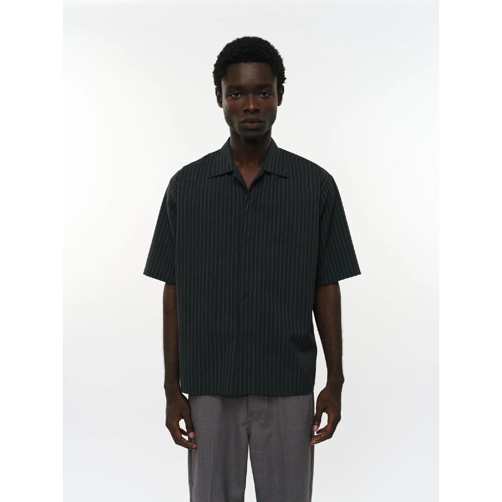 2/72 Wool Tropical Washer Fly Front Open Collar S/S Shirt - ref. / Web Store