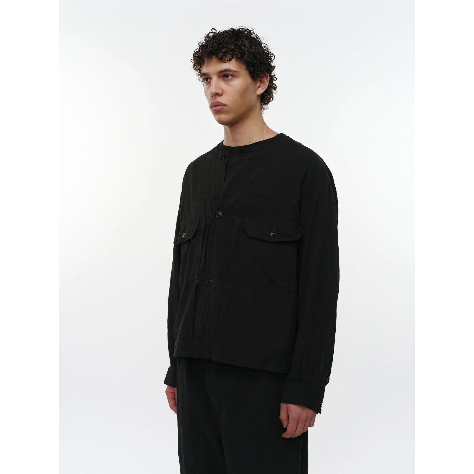 Organic Cotton High Twisted Dobby Cloth / No Collar Trucker Jacket