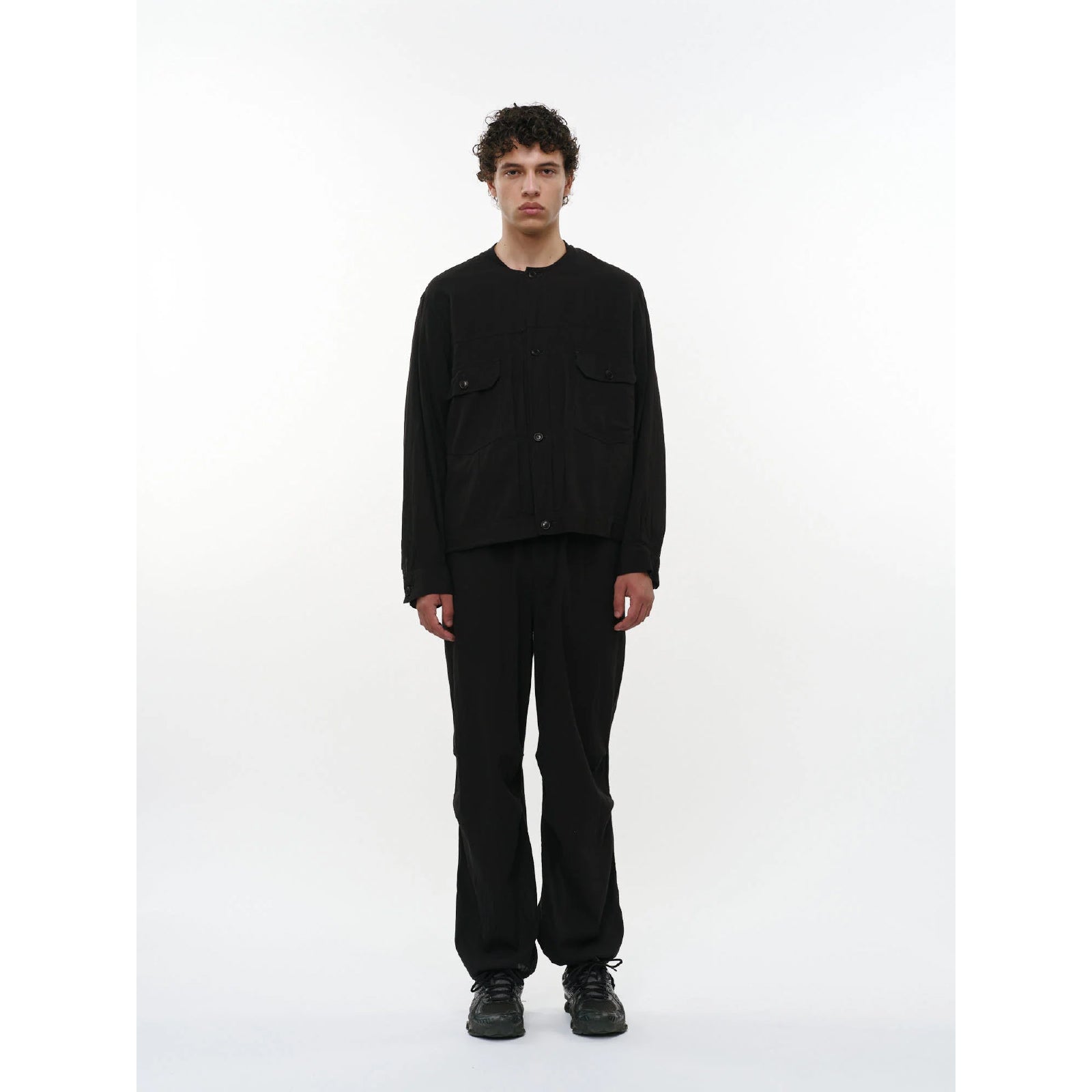 Organic Cotton High Twisted Dobby Cloth / No Collar Trucker Jacket