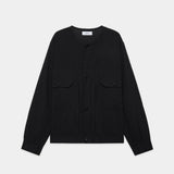 Organic Cotton High Twisted Dobby Cloth / No Collar Trucker Jacket BLACK